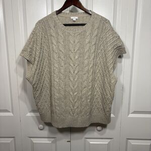 J. Jill Sweater Vest Women 2X Beige Cable Knit Boxy Pullover Cottagecore Fall